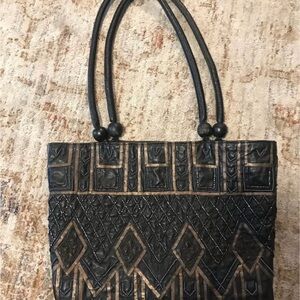 Chico's Black and Bronze 100% Leather Geometric Tote